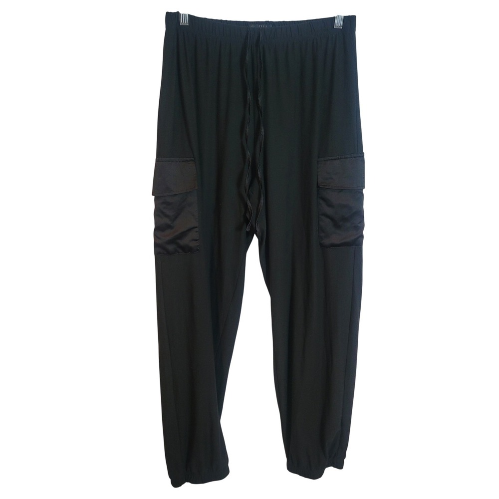 House of Harlow Women Black Satin Cargo Jogger Sleepwear Lounge Pants Size Large